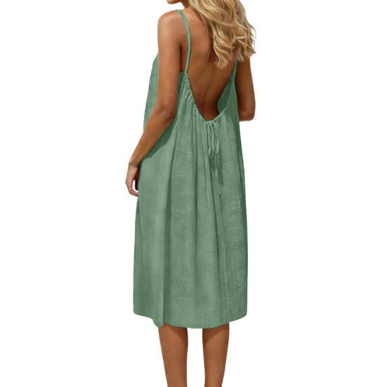 Rückenfreies Cami-Kleid für Damen Sommer Ärmellos Strand-Sonnenkleid Spaghettiträger Locker Fließendes Kleid mit Rückenband XXL hellgrüne