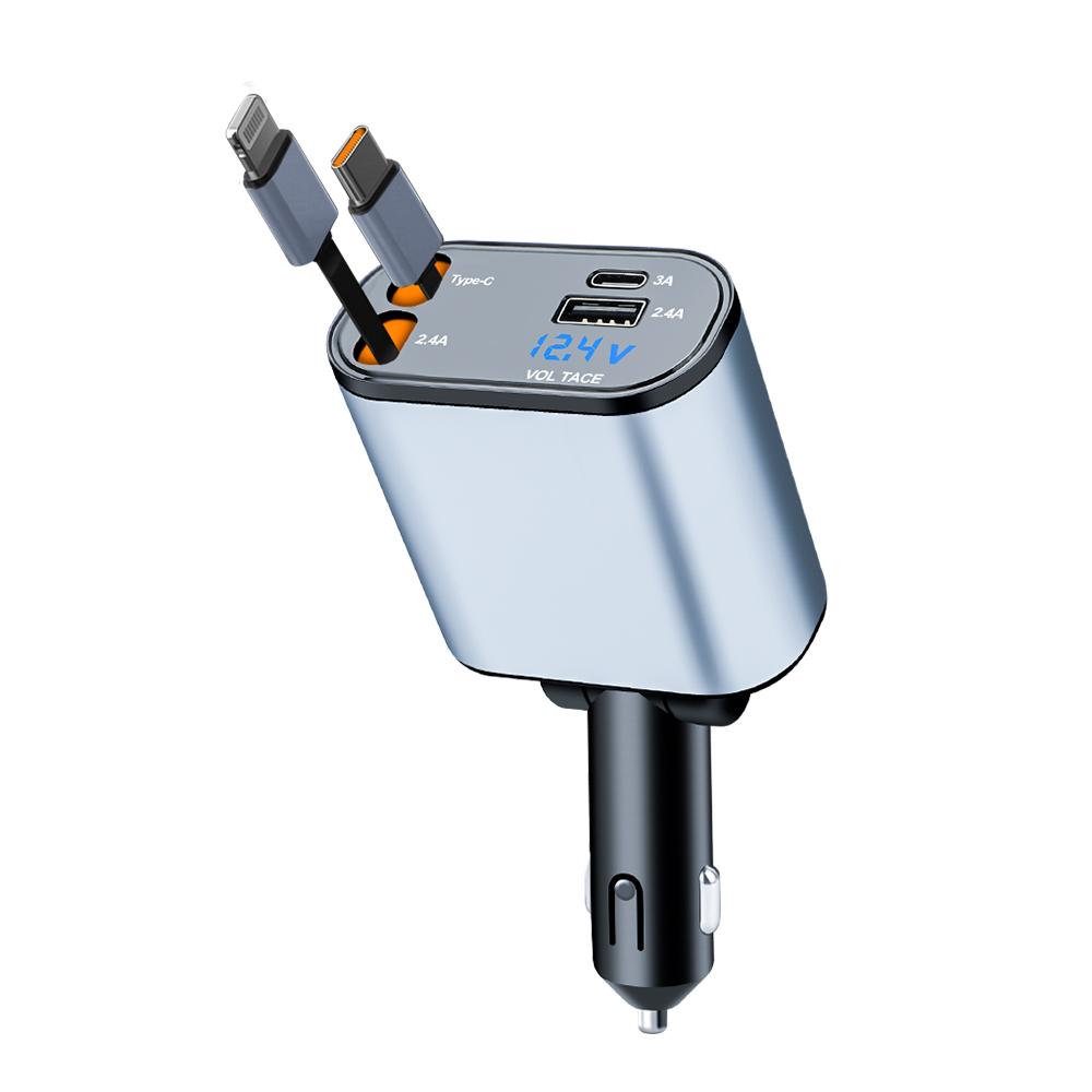 120W Schnell-Autoladegerät mit 2 einziehbaren Kabeln USB Typ C Stromladegerät Adapter für IOS Android Telefone