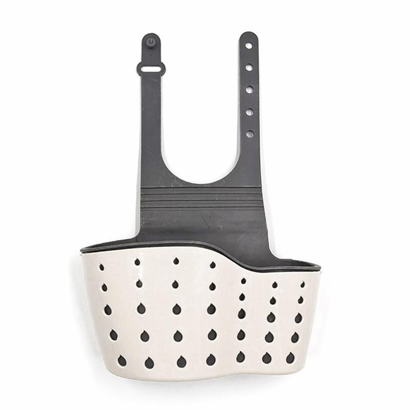 Abflusskorb für die Küche, Küchenspülenhalter, verstellbar, Seifen- und Schwammregal, hängender Abflusskorb, Tasche, Küchenzubehör beige
