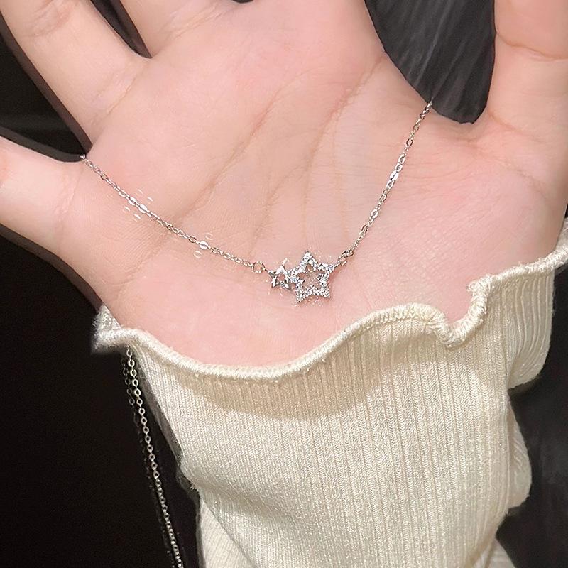 Glitzer Stern Halskette Halskette Damen Silber Kette Halskette Anhänger Halskette Böhmische Halskette Halskette Schmuck ineinander greifender Schmuck