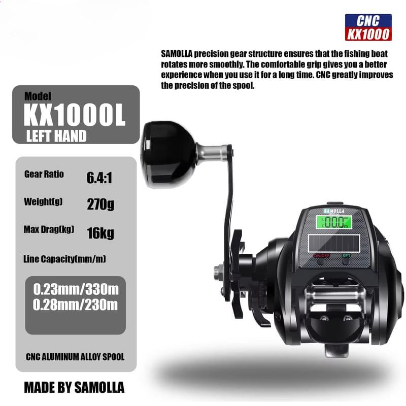 Digitalanzeige Elektronische Angelrolle Wasserdichte Köderangelrolle Geeignet für Tiefsee-Eisfischen Wels Solarenergie + USB-Aufladung Metallbasis left hand schwarz