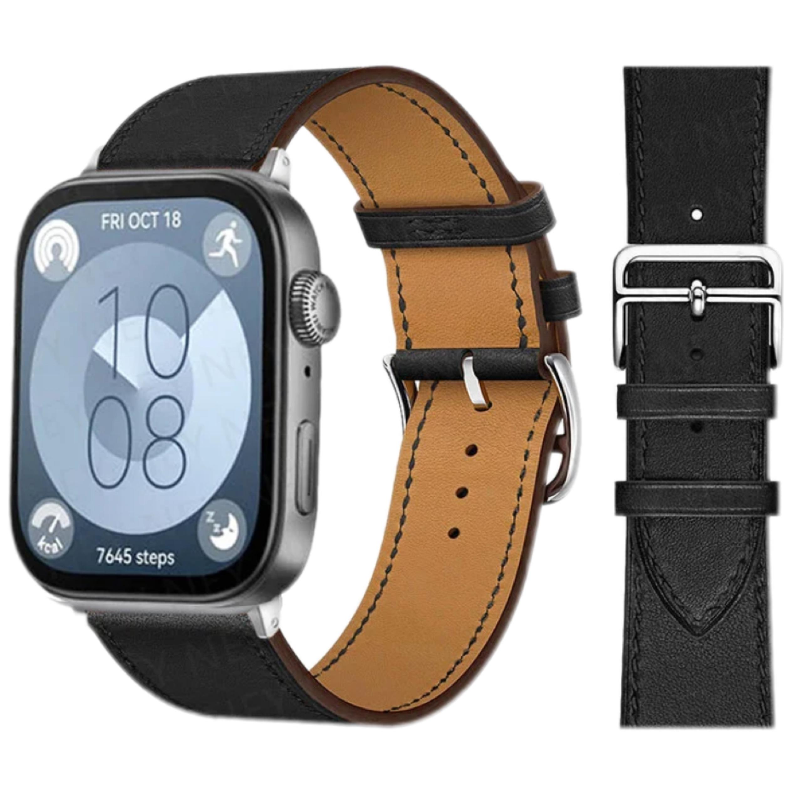 Lederarmband für Huawei Watch Fit 4 Pro Armband Smartwatch Ersatz Sportarmband Retro Armband Correa Huawei Fit 4 3 2 1 Zubehör For huawei Fit 4 Pro schwarz