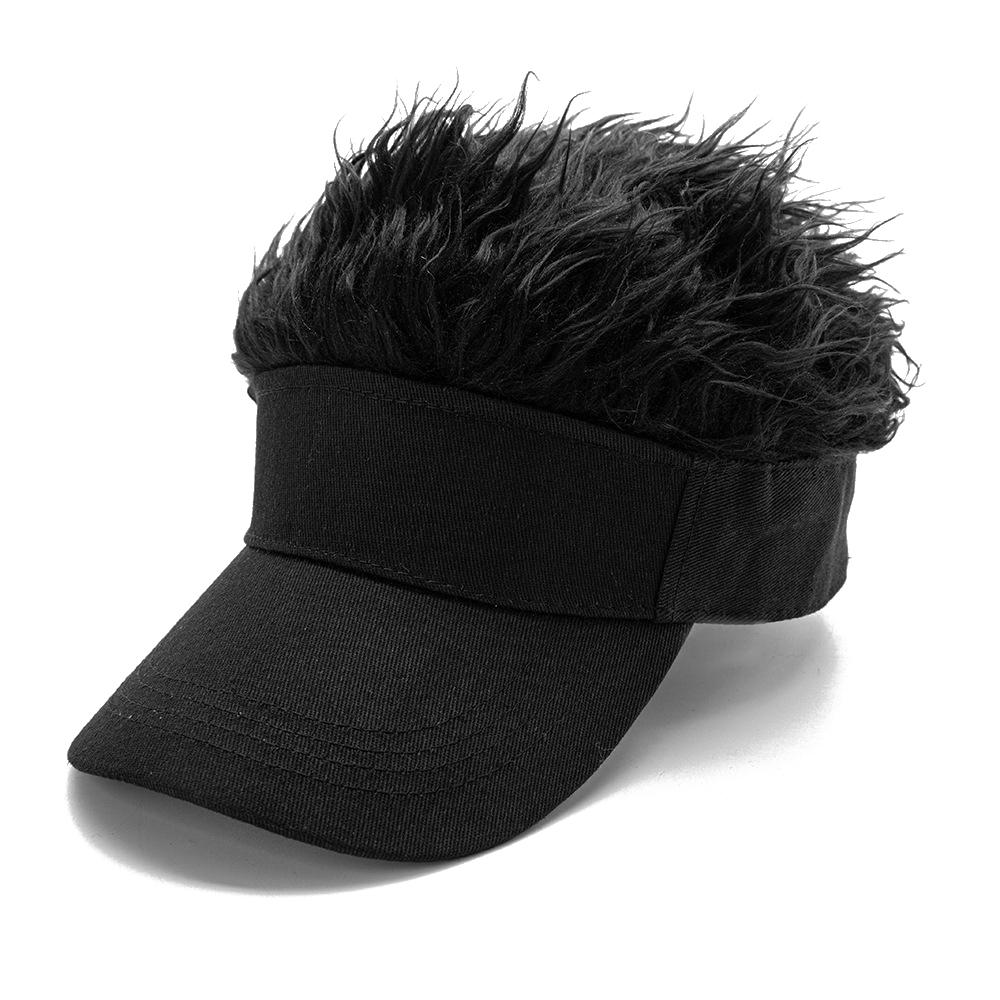 Perücke-Baseballkappe, lustige Perücke, Sonnenblende, Hut, kurze Kunsthaarkappe für Männer, Erwachsene, Menschen mit Glatze schwarz