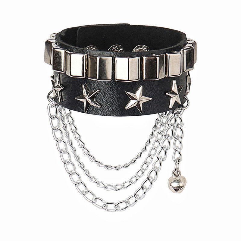 Punk Gothic Totenkopf Armband Ketten Metall Spikes Nieten PU Leder Armband Manschette Armreif Breites Manschettenarmband Damen Herren Schmuck A1