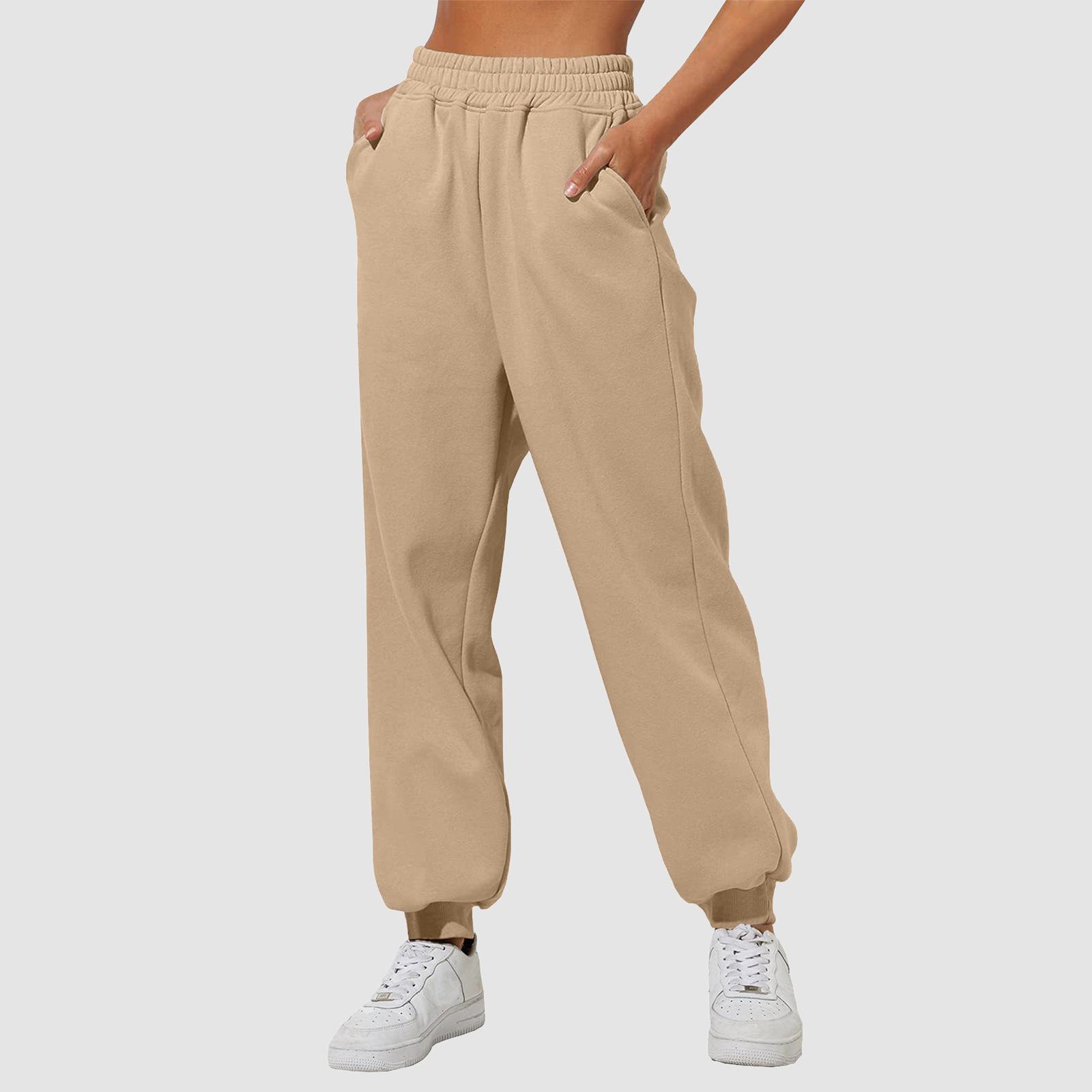 Frühling und Herbst Damen Hosen Hohe Elastische Taille Einfarbig Casual Hosen Weiche Warme Taschen Lose Frühling Herbst Jogginghose Jogginghose XXXL beige