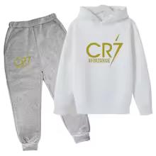 Ronaldo CR7 Druck Fußball Idol Kleidung Kinder Kapuzenpullover 2er Set Hosen Anzug Kinder Jungen Trainingsanzug Mädchen Kleidung Sport Trainingsanzüge 130 orange
