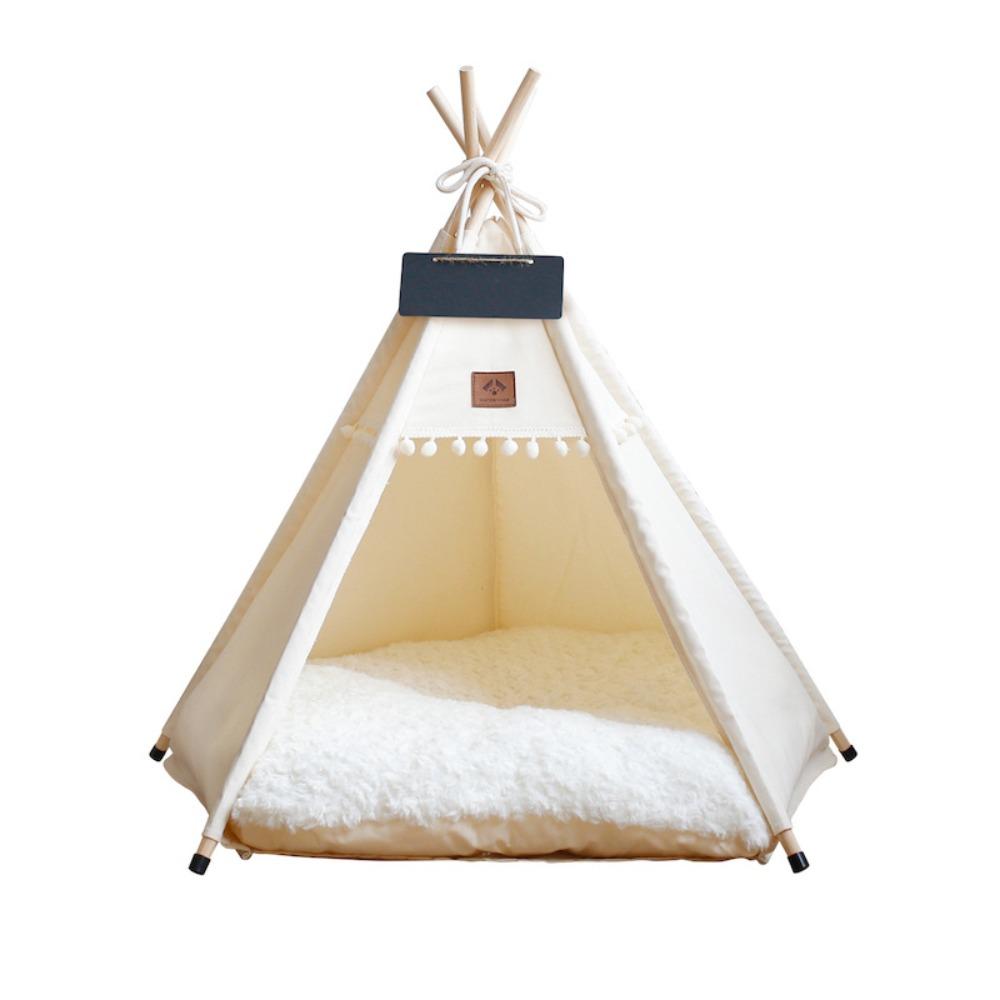 Waschbares Katzen-Tipi-Zelt mit dickem Kissen Haustierzelt Hundezwinger Hundezeltbett Haustierbedarf S beige