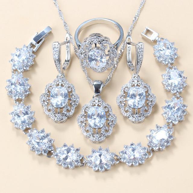 Roter Granat Zirkonia Ohrringe Anhänger Halskette Armband Ring Geschenkset Ring No. 10