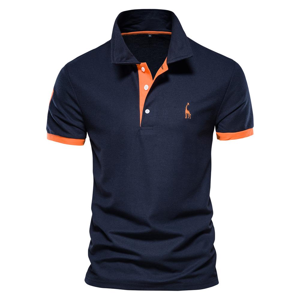 Sommer Kurzarm T-Shirt Herren Polo Business Casual Poloshirt Herren Slim Fashion Herren Polo Baumwolle Hochwertiges T-Shirt Einfach Outdoor L orange/dunkelblau