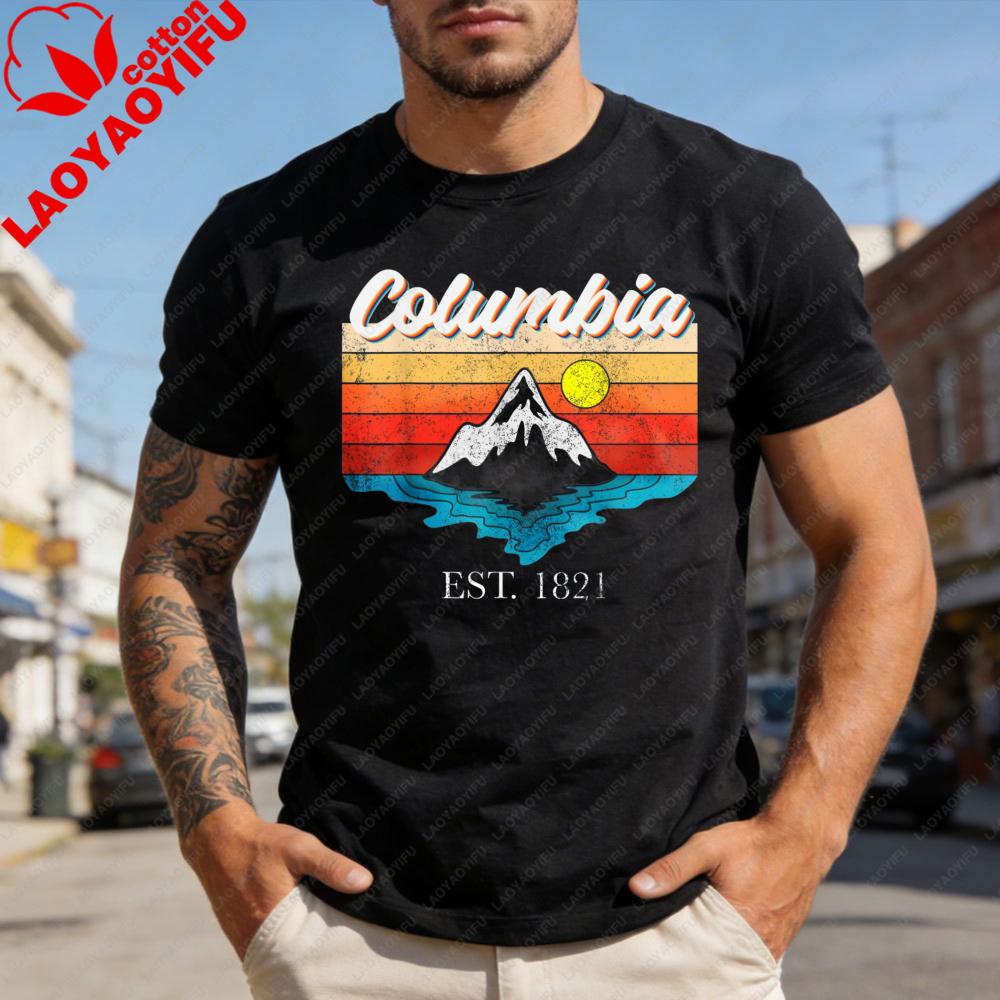 Columbia Bergsonnenuntergang Herren T-Shirt Baumwolle Kurzarm Mode Outdoor Abenteuer Geschenk Oberteile Outdoor-Sportler Kleidung 2XL black