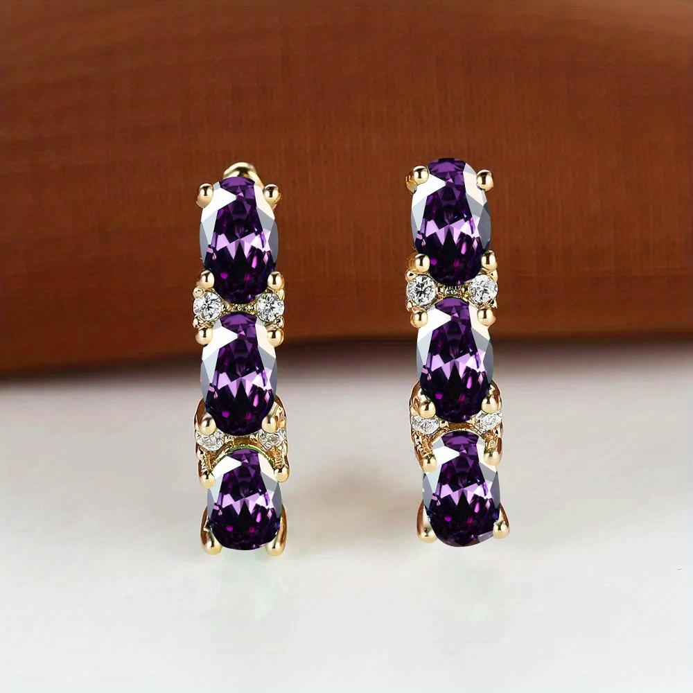 Luxus oval geschliffene grüne Stein Tropfen baumelnde Ohrringe drei Stein Clip Haken Ohrringe Frauen Gold Farbe feines Geschenk Liebe Schmuck tägliche Party Ohrringe violett