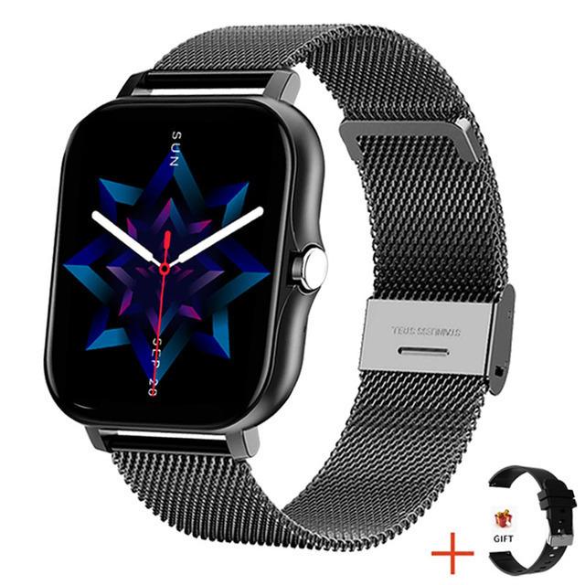 Neue Smartwatch Armband Schrittzähler Herzfrequenzüberwachung Bluetooth Anruf 1,69 Zoll Touchscreen Smartwatch Für Frauen Männer Uhr Steel+Silicone schwarz