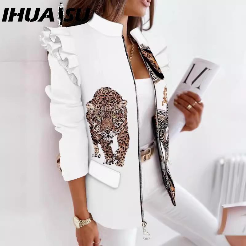IHUASU Damen Vintage Lässig kariert Herbst Winter Langarm Jacken & Mäntel XL