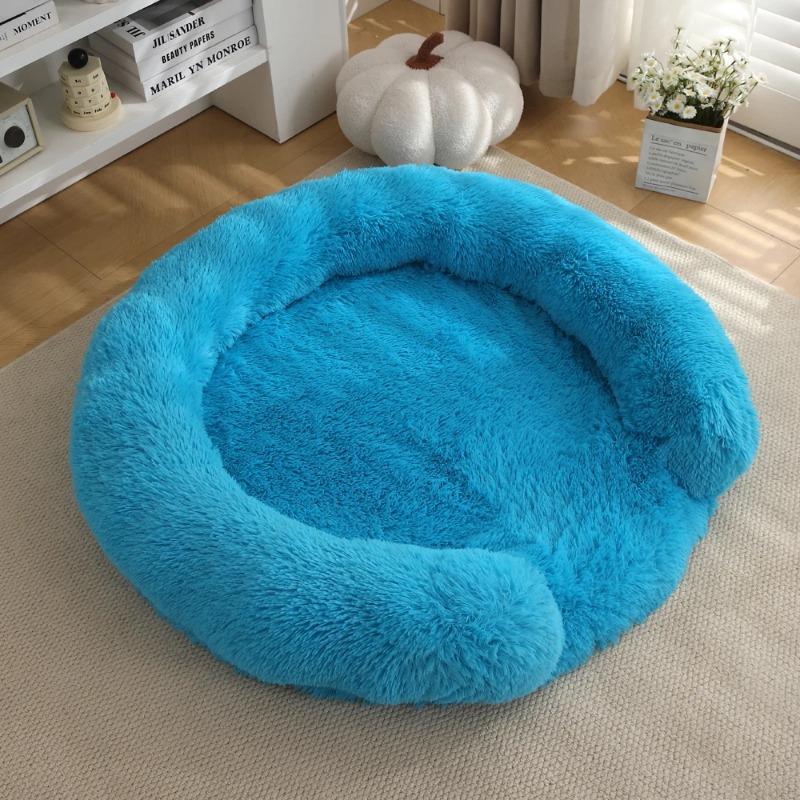 Neues rundes Plüsch-Haustierbett, winterwarm, mit langem Fell, Hund-Katzen-Bett, gemütliche weiche Schlafmatte, Kissen für kleine und mittelgroße Hunde, Katzen, Welpen, Kätzchen, Heimzubehör 60CM blau