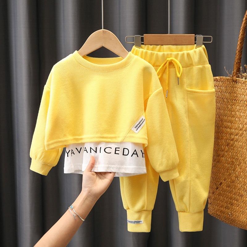 Frühling Herbst Baby Kleidung für Mädchen Kinder Mode Baumwolle T-Shirt Hosen 2 Teile/sätze Kleinkind Casual Kostüm Outfits Kinder Trainingsanzüge 2T gelb