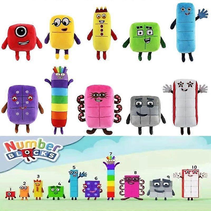 Numberblocks Kuscheltiere 10er Set, Pädagogische gefüllte Zahlenblöcke, Cartoon-Figuren Weiche Kuscheltiere für Kinder Mathe lernen & Geschenke four 18cm