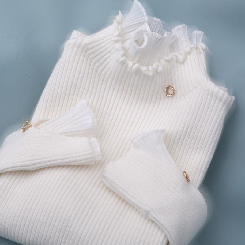 Rüschen Rollkragen Bodenbildung Pullover Frauen Frühling Herbst Abnehmen Gefälschte Zwei-stück Pullover Pullover Spitze Rüschen Stricken Pullover Top L