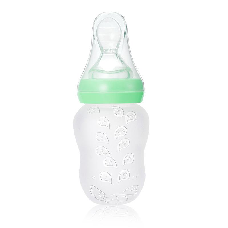 Baby-Reis-Müsli-Flasche mit breiter Öffnung, Reis-Müsli-Flasche mit weichem Kopf, Silikon-Reis-Müsli-Flasche, Babynahrungslöffel, Fütterungslöffel 180ML (opp pack) grün