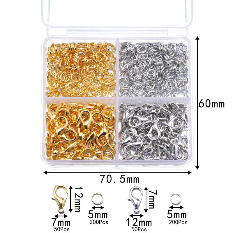 500 Stück/Box Schmuckherstellungsset Karabinerverschlüsse & Biegeringe Mit Box Für DIY Kettenhalskette Armband Fußkettchen Zubehör Verbinder A12
