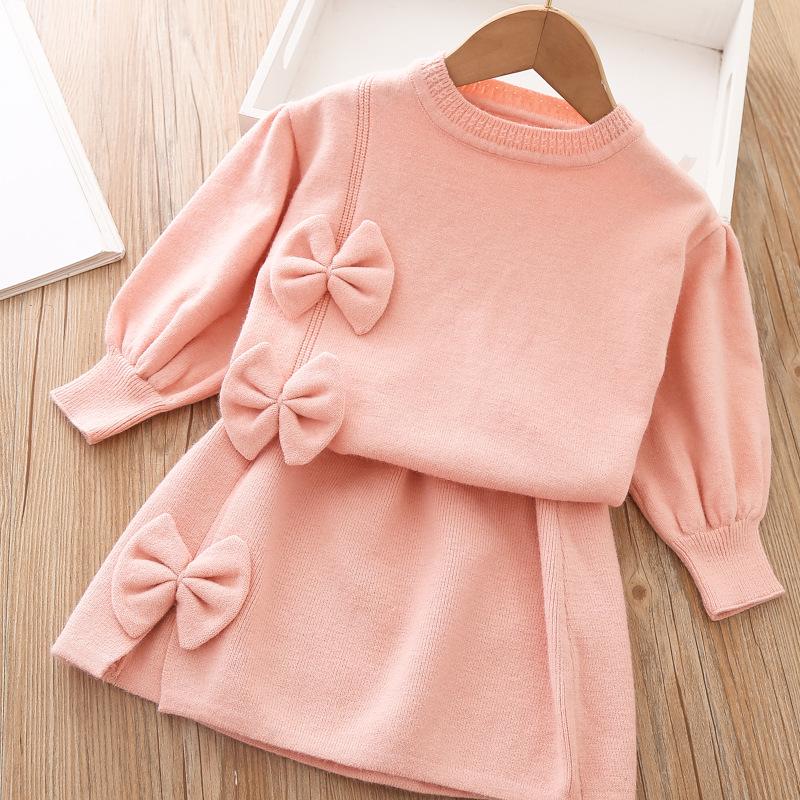 Mädchen Winter Kleidung Set Langarm Pullover und Rock 2 Stück Kleidung Anzug Frühling Outfits für Kinder Mädchen Kleidung 120cm rosa