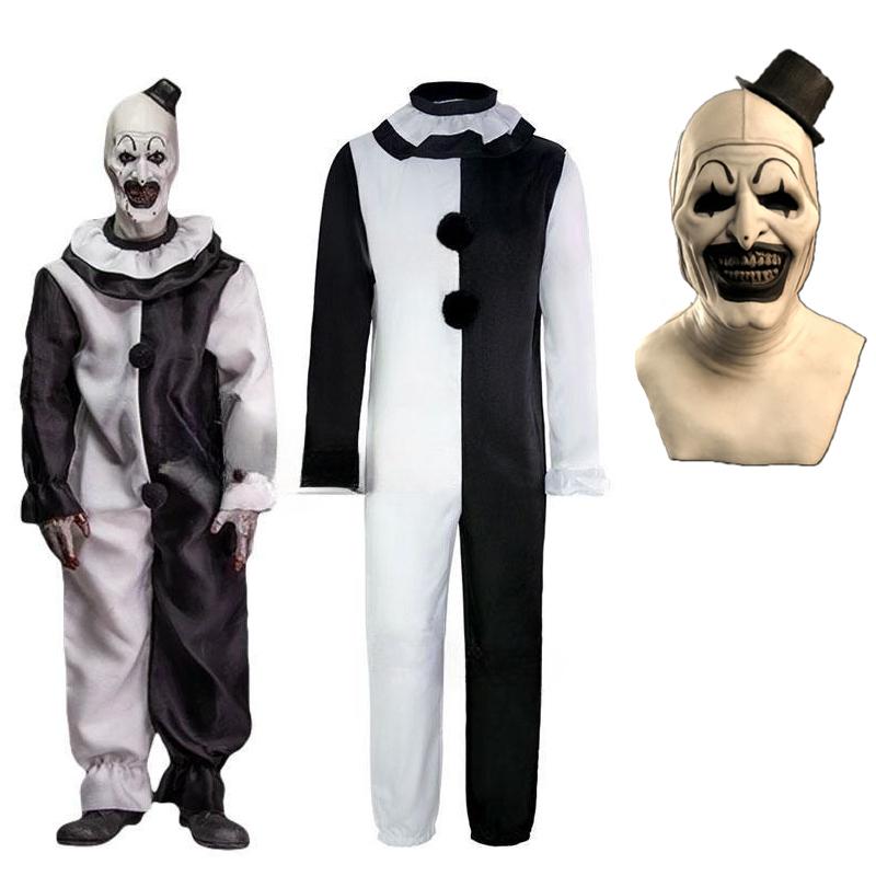 Art The Clown Cosplay Film Terrifier 2 Art The Clown Cosplay Kostüm Jumpsuit Maske Halloween Kostüme Maske für Männer Frauen as the picture-XL gray