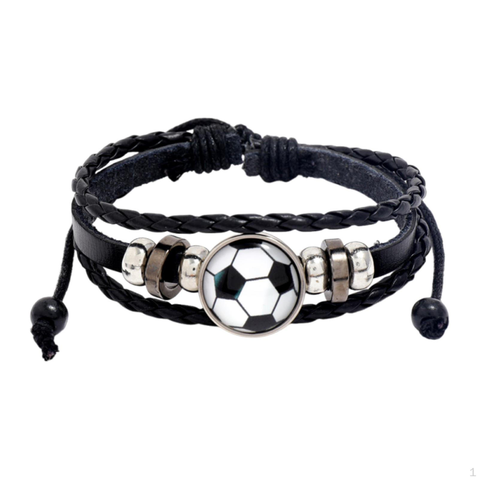 Fußball Armband Handgelenk Schmuck Einzigartiges Charm Verstellbar Lässiges Armband für Black White Soccer