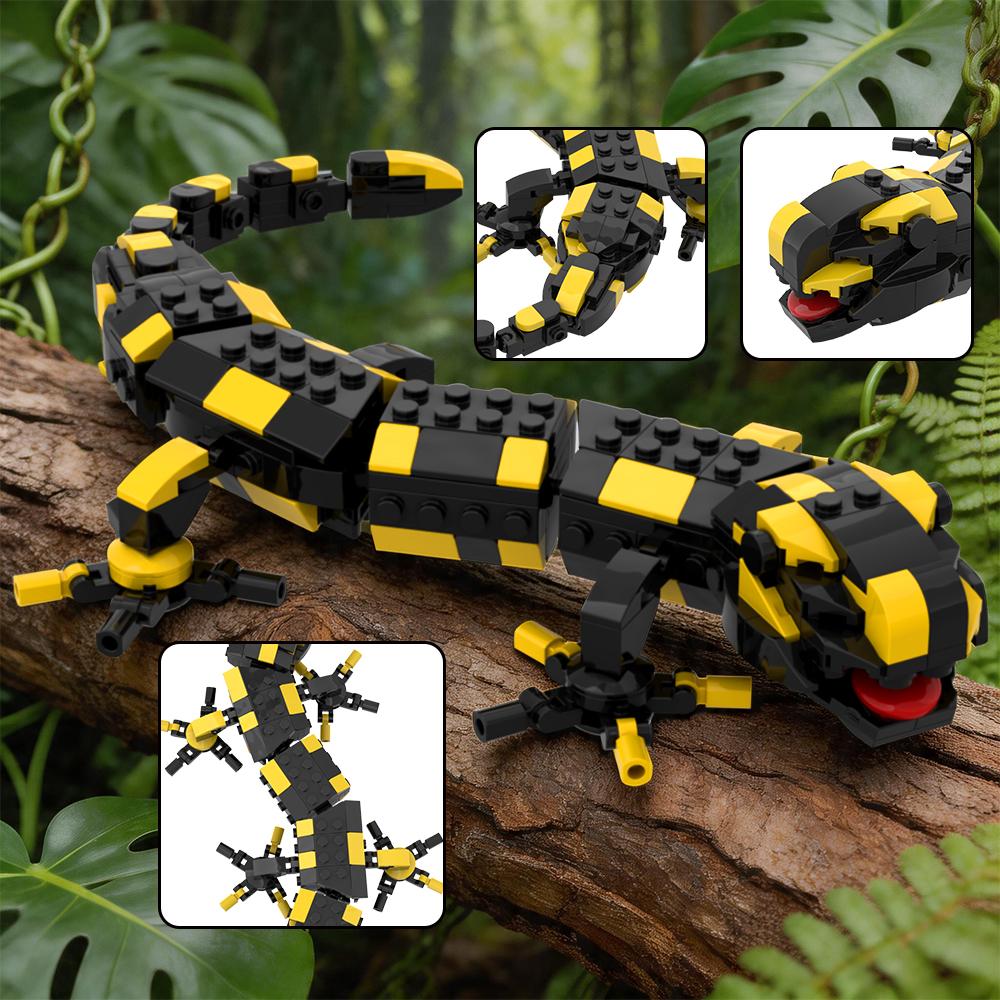 Kreatives Feuersalamander Baustein Set, Bewegliches Eidechsen Modellbausatz, Pädagogisches STEM Spielzeug für Schreibtischdeko & Geburtstagsgeschenke