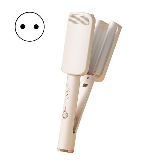 32 mm V-förmiger Lockenstab aus Keramik mit großen französischen Wellen, Haarcrimper, Styling-Tool, Verbrühungsschutz, Lockenstab für tiefes Wellen, für kurzes und langes Haar EU beige