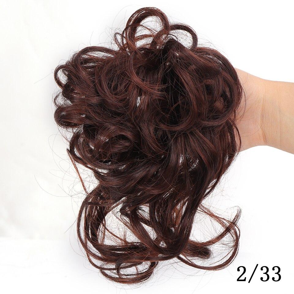 Unordentlicher Chignon-Donut-Haarknoten, Haargummis, elastisches Haarseil, Gummiband, synthetisches lockiges Haarteil, Schwarzbraun, Kunsthaar black