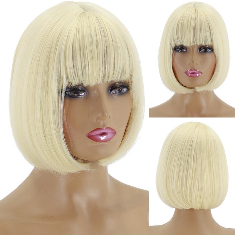 LISI HAIR Kurze Bob-Perücke mit Pony für Damen, synthetische Bob-Perücken, schwarze Perücke für Party und täglichen Gebrauch, schulterlange Cosplay-Bunte Perücke 613