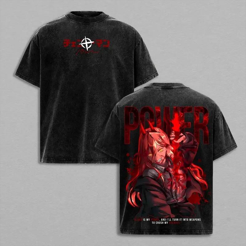 Chainsaw Man Reze Arc Anime Gewaschenes Oversized T-Shirt Herren Kleidung Vintage Oversized T-Shirt Harajuku Y2k Baumwolle Streetwear Damen Herren Kleidung XXXL gold