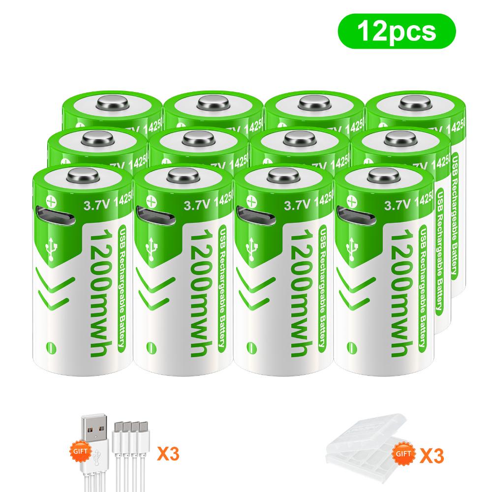 PALO 3,7 V 14250 300 mAh wiederaufladbarer Lithium-Akku, wiederaufladbarer USB-Sensor-Akku – rot/grüner Laserpointer-Akku, kostenloses Kabel