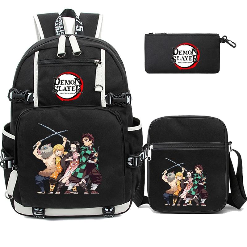 3 Teile/satz Kamado Nezuko Dämon Slayer Anime Cosplay Unisex Studenten Schule Tasche Rucksack Cartoon Bookbag Laptop Reise Rucksack