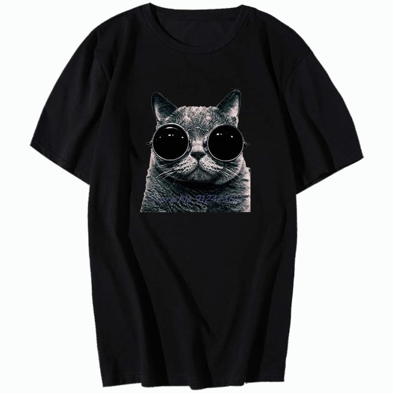 Katzen Brillen Klassische Grafik T-Shirts Kurzarm T-Shirts Sommer T-Shirts Oberteile Baumwolle Neue Hemden Und T-Shirts Herren Druck T-Shirt S black