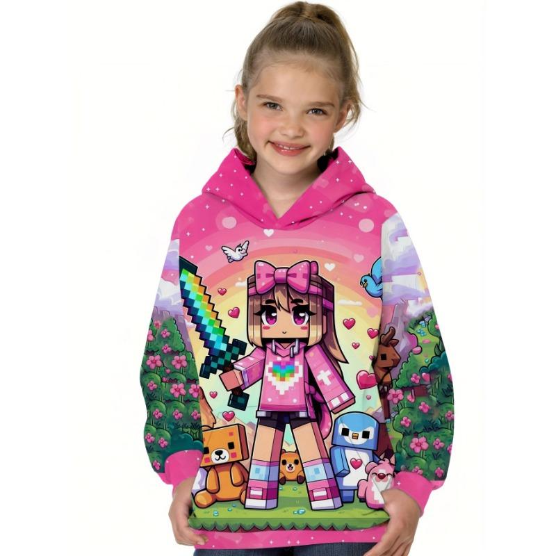Kinderkleidung Mädchen Hoodies Langarm Mädchen Kleidung Pixel Spielmuster Druck Herbst Winter Mode Partykleidung Kinderkleidung 130