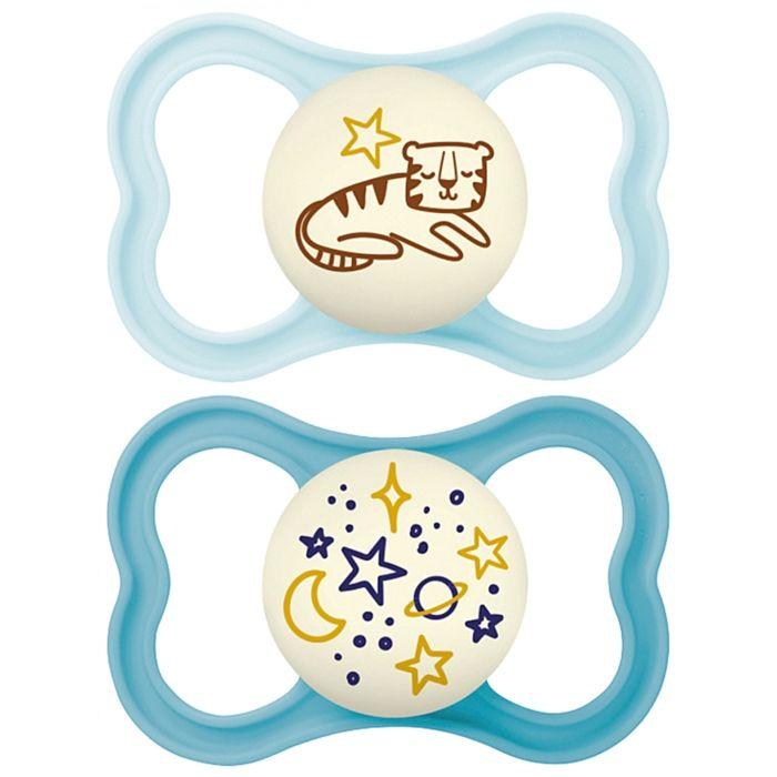 Schnuller-MAM Schnuller Supreme Nacht - 18+ Monate - Silikon - X2 (Farbe : Blau)