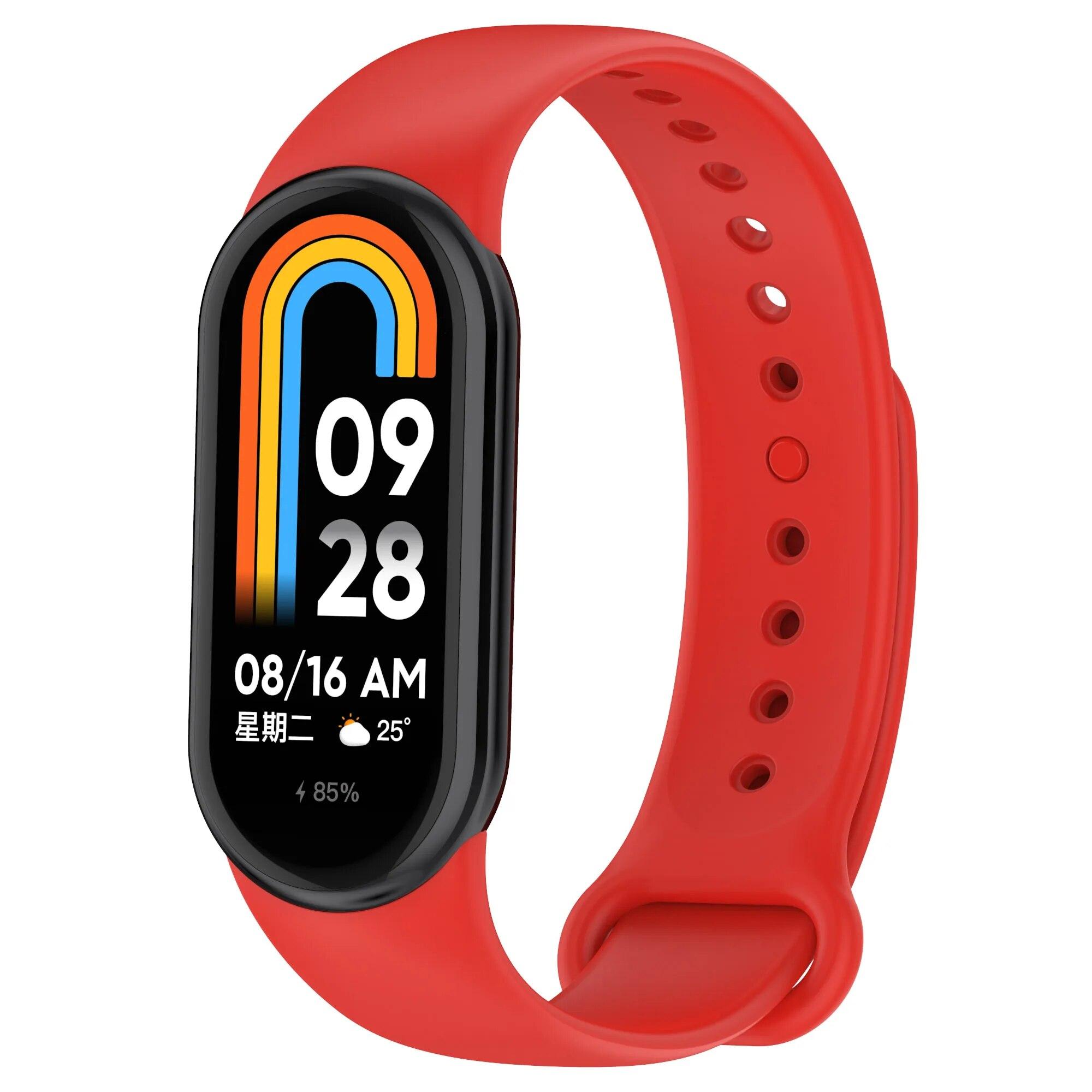 Mi Band 9 Strap für Xiaomi Smart Band 8 Silikon Smartwatch Armband NFC Armband Ersatz Mehrfarbig Miband8 Strap Gürtel Zubehör For Mi band 8 rot