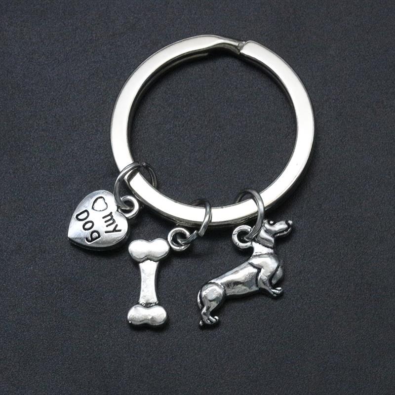Dackel Wurst Hund Schlüsselanhänger Niedliches Tier Metall Schlüsselanhänger Geldbörse Tasche Rucksack Auto Schlüsselanhänger Frauen Hund Mutter Weihnachtsgeschenk