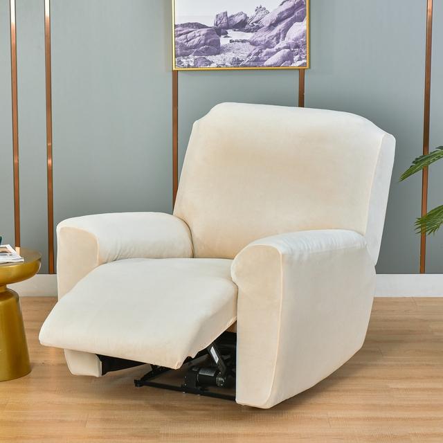 Einfarbiger, weicher Samt-Stretch-Lazy-Boy-Liegestuhlbezug, Stuhlhussen, Liegestuhl-Schonbezug für Zuhause hellbeige