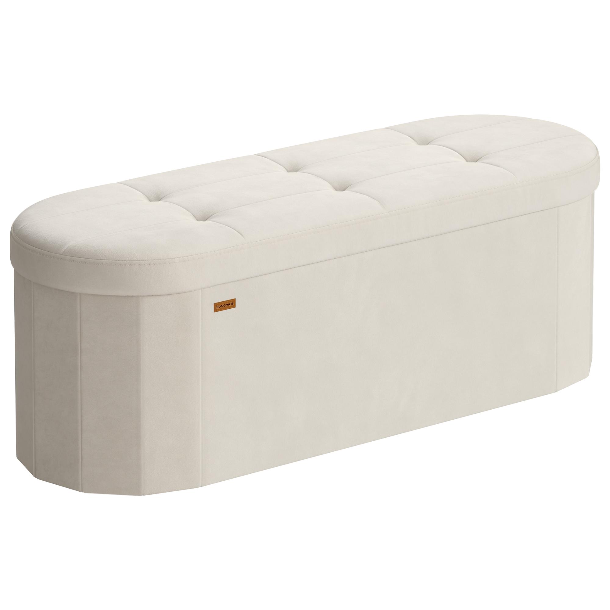 SONGMICS LSF297LH01 Aufbewahrungshocker, Truhe, Klappfußstütze, Einfache Montage, für Wohnzimmer, Flur und Schlafzimmer, Samt, Fassungsvermögen 110 L beige