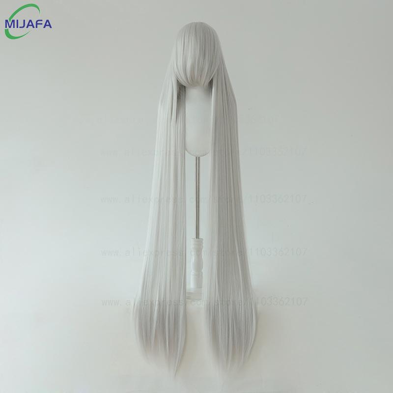700g Hohe Qualität 59  150cm Lang Gerade Cosplay Perücke Mit Pony Blond Braun Rot Grün Blau Hitzebeständige Haarfarben Anime Perücken silber weiße