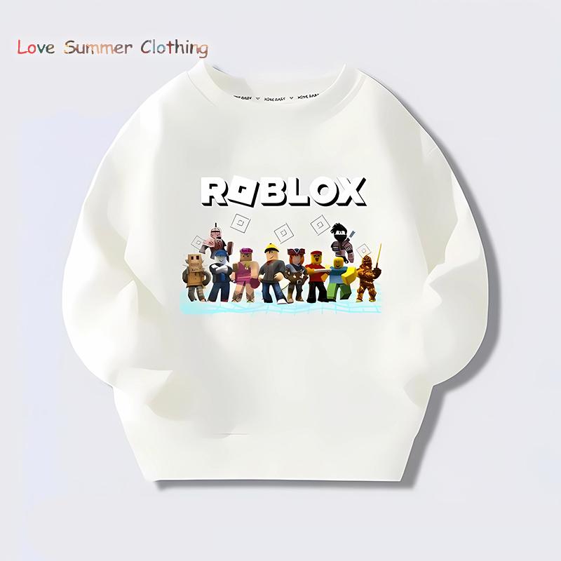 Roblox Print Sweatshirt für große Kinder Herbst Großer Junge Großes Mädchen Rundhals Einfarbige Sandbox-Spiel Pullover für Jungen Ohne Kapuze Lässige Streetwear 110 white