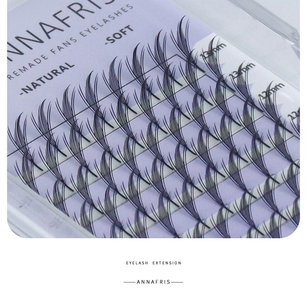 ANNAFRIS Anime Comic Spire Wimpernverlängerung Vorgefertigte Fächer Natürliches Kaschmir Manga Falsche Wimper Natürliche Weiche Federform Pteris Wimper Comic Petris 0.07mmD 10mm schwarz