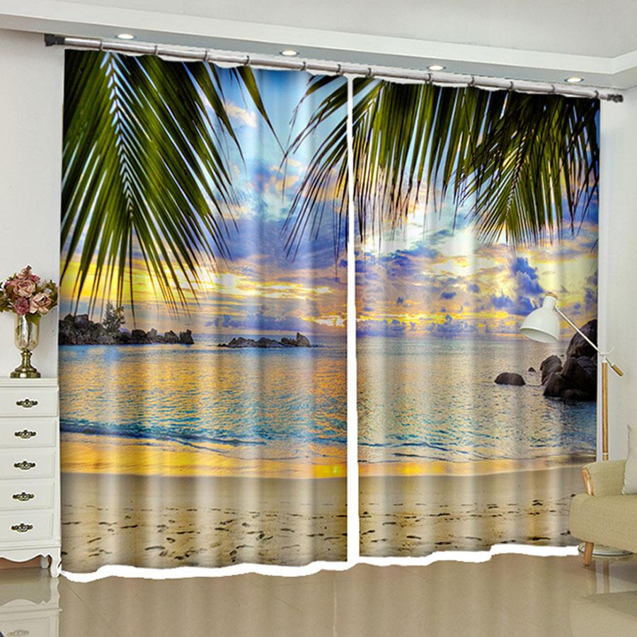 3D Sea Beach Series Printing Scenic Vorhänge für Schlafzimmer Wohnzimmer Vorhang Großhandel Fenster Vorhänge Landschaft Vorhänge Outdoor W50H130(CM)x2&Hook gray
