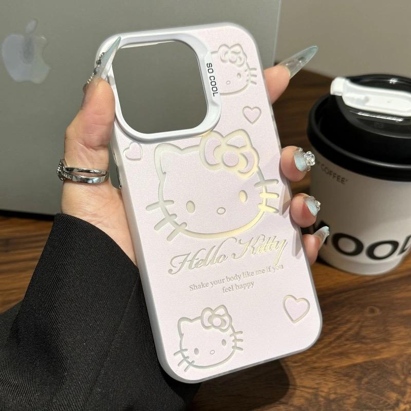 Luxus Rosa Hello Kitty Mit Halterung Handyhülle Für iPhone 16 15 14 13 12 11 ProMax XR XS 7 8 Plus Weiche Stoßfeste Silikonhülle For iPhone XS MAX