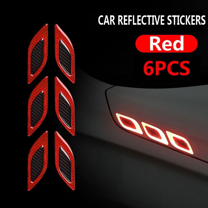6 Teile/satz Auto Reflektierende Streifen Carbon Faser Auto Aufkleber Lkw Auto Motor Anti-Scratch Sicherheit Warnung Aufkleber Auto Zubehör rot