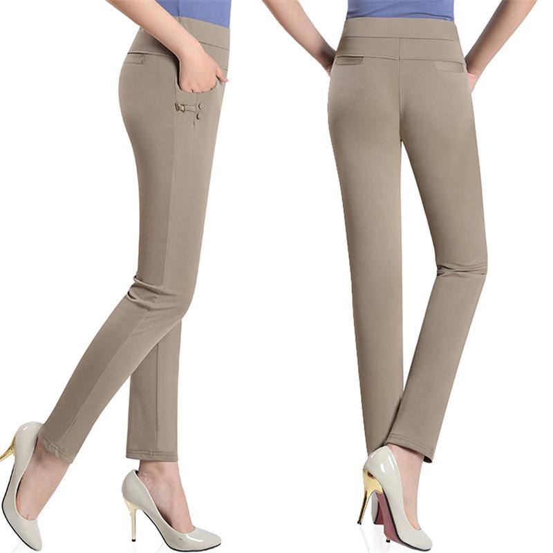Sommer Mode Bleistift Hosen Frauen Frühling Nette Candy Farben Bleistift Hosen Elegante Grundlegende Stretch Große Größe Mama Hosen Leggings Hosen XXXXL khaki