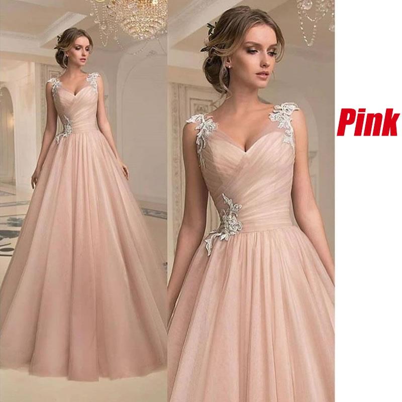 Süßes ärmelloses A-Linie-Hochzeits-Partykleid für Mädchen, Guaze-Abschlussballkleid, langes Abendkleid S rosa