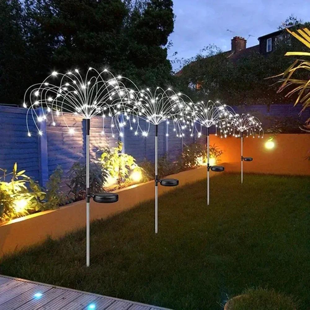 LED Solar Feuerwerk Lichter Außen Wasserdicht Solar Garten Lichterkette Für Rasen Gehweg Terrasse Hof Party Weihnachtsdekoration 90led-white