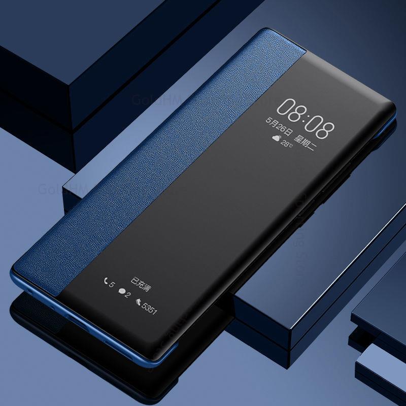 View Windows für Samsung S25 Ultra Leder Flip Matte Telefon Fall für Galaxy S23 Ultra S22 S21 S20 S24 S25 Plus Hinweis 20 360 volle Schutzhülle Coque For Samsung S21 Plus blau